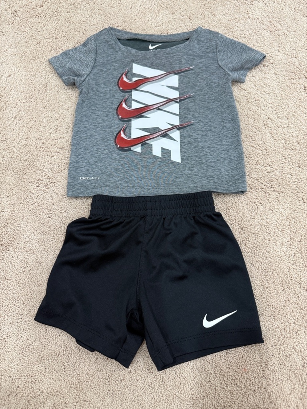 Nike Toddler Grey Tee with Red Logo & Black Shorts Set